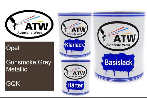 Opel, Gunsmoke Grey Metallic, GQK: 1L Lackdose + 1L Klarlack + 500ml Härter - Set, von ATW Autoteile West.